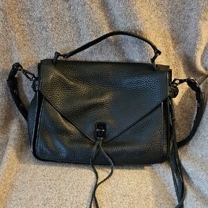 Rebecca Minkoff Black Satchel with Textured Leather and Envelope Flap